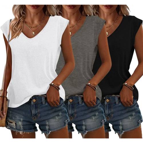 3 pack womens cap sleeve tank tops u neck spring summer t shirts casual loose fit shirts 2025 fashion clothes