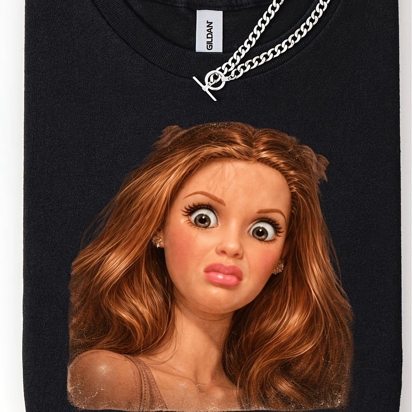 Image of 2026 New Funny Meme T Shirt Viral Internet Reaction Print Tee With Doll Suitable For Humor Lovers Casual Round Neck Shirt For Gifts Machine Washable Surreal Graphic Top For Year Round Wear