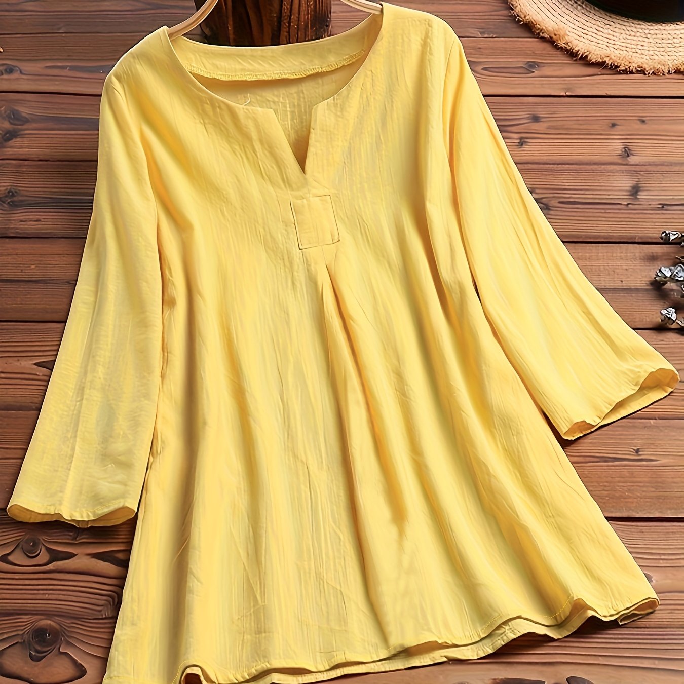 Plus Size, Plus Size Solid Color Casual Loose Long Sleeve Shirt For Women