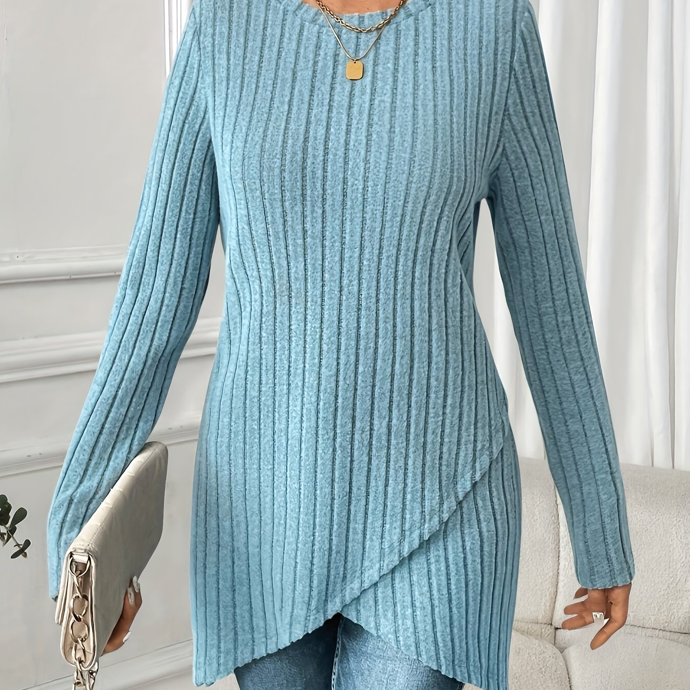 E-shop Plus Size - Plus Size - Zielgerichtete Entwicklung Hot Ribbed Stoff Multi-Element Leichtes Elegantes Plus Size Locker Langärmliges Casual