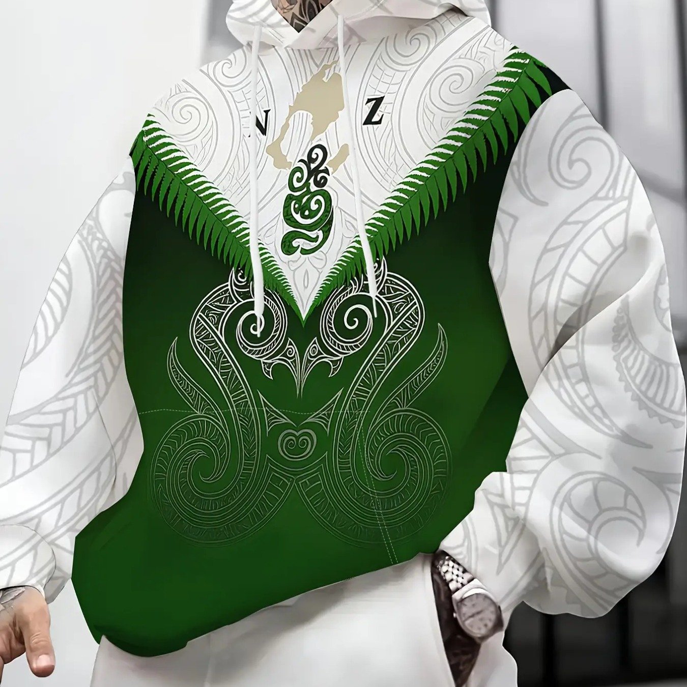 TEMU New 3d Men's Long Sleeve Casual Hoodie With Maori Tribal Tattoo Print, Men's Fashion Casual Sweatshirt, Printed Hoodie With Drawstring And