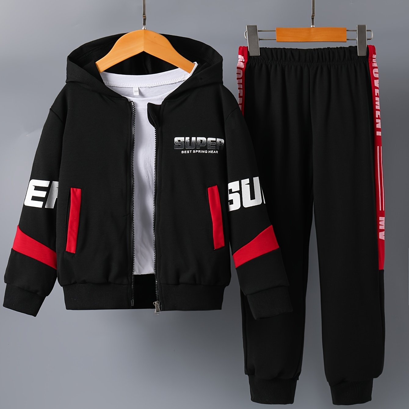Image of Autumn Sports Set Zipper Jacket Outfit Medium To Large Children Boys Warm Jacket Sports Set, For Outdoor