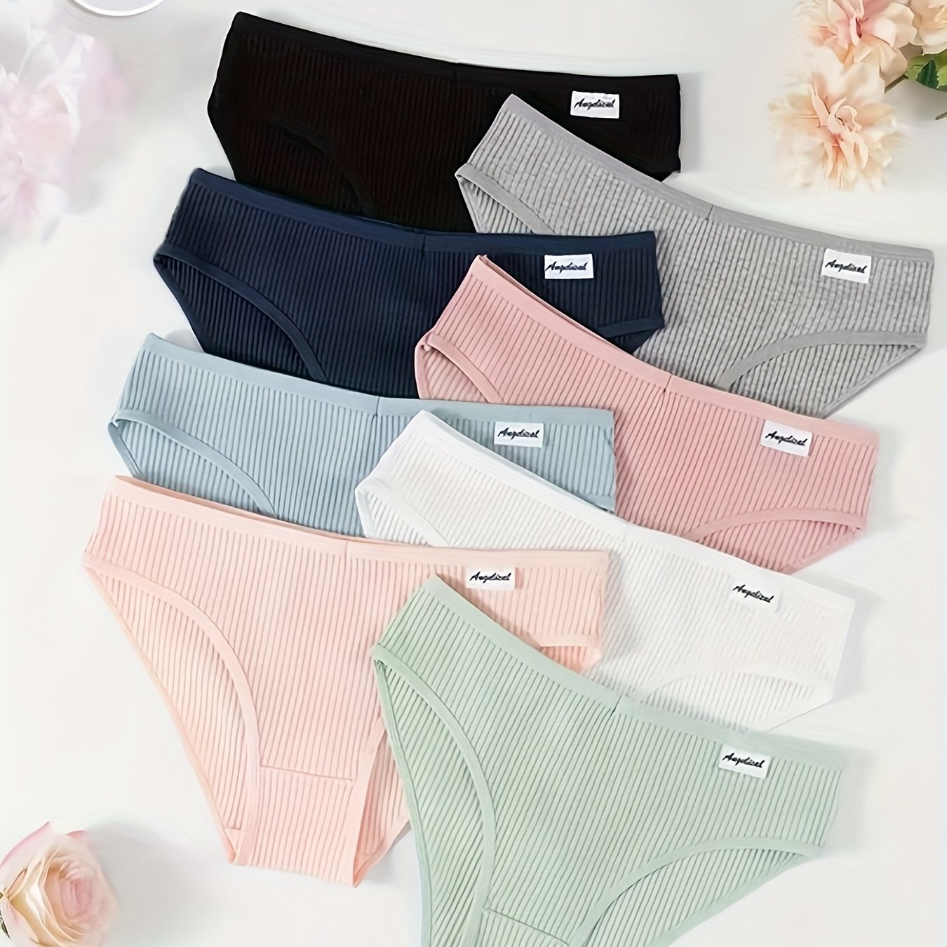 8pcs Ribbed Vertical Striped Briefs