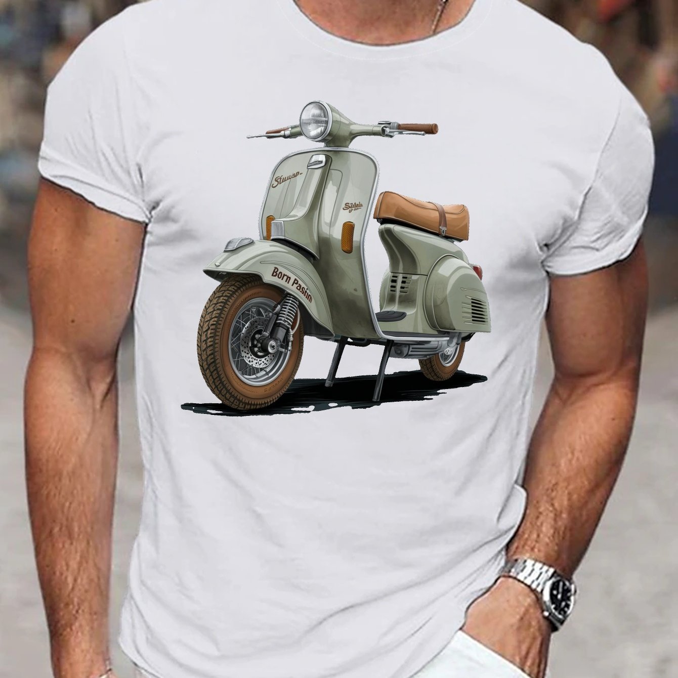 Men's Vintage Scooter Graphic T-shirt | Lightweight Breathable Tee For Everyday & Formal Outfits - Retro Italian Motorcycle Design - Casual Springfall Shirt - Regular Fit Short Sleeve Round Neck Top