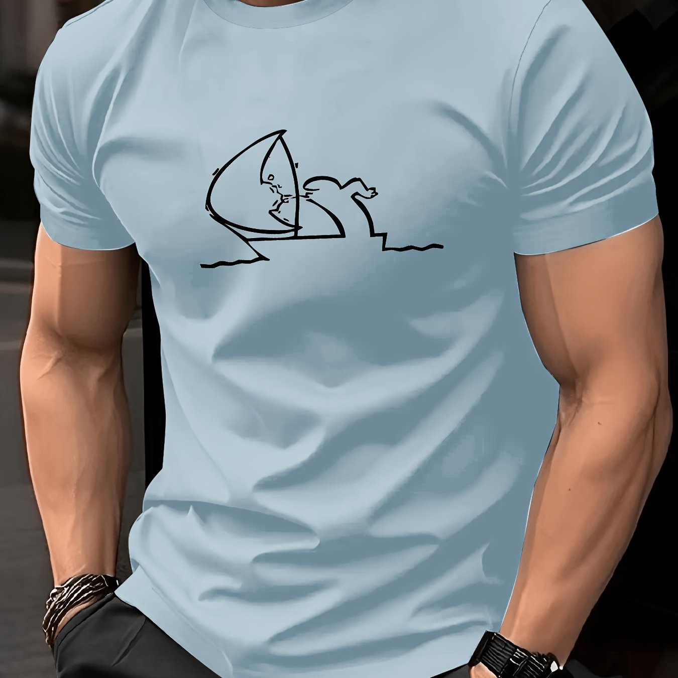 TEMU Summer Men's Casual All- T-shirt, Round Neck, Suitable For Outdoor Sports And Leisure Fitness Wear