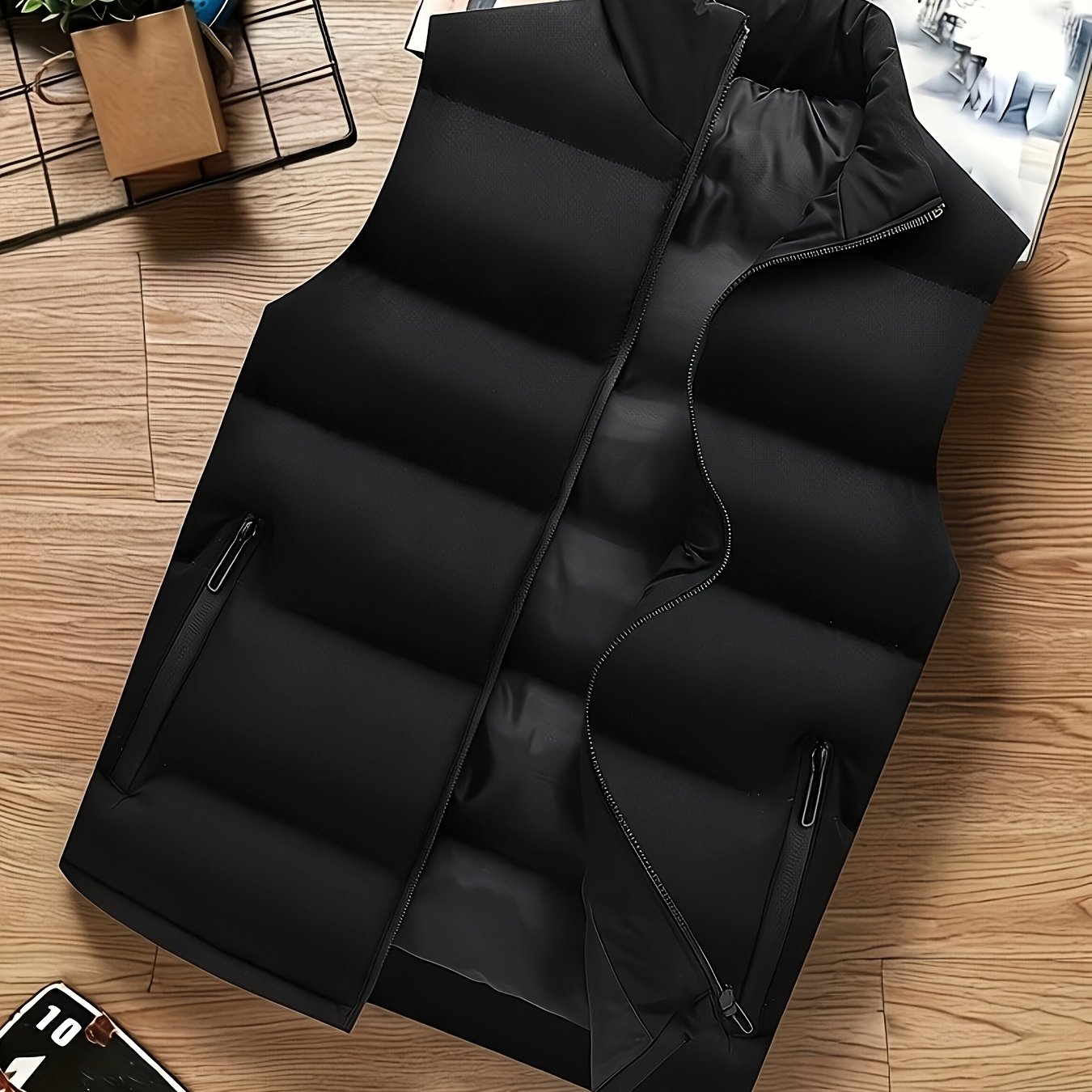 TEMU Men's Vest For Autumn And Winter, Stand Collar, Zipper Pockets, Casual Wear, Home, Daily Outdoors, Sports, And Warm Vest.chalecos Para Hombre.