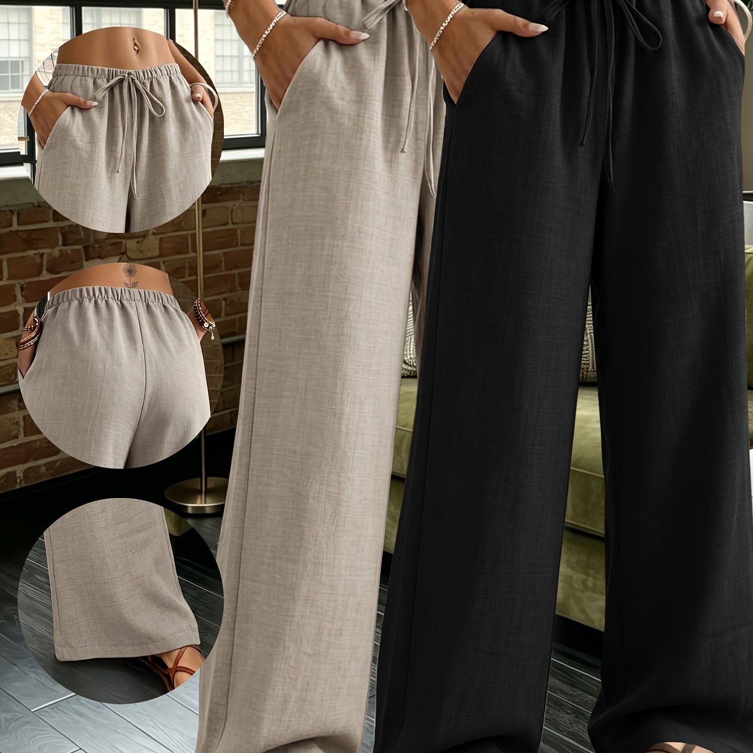 TEMU 2pcs Exquisite Women's Wide-leg Pants - Non-transparent Trousers, Machine Washable Daily And Formal Women's Trousers, - Unisex Briefs, Party