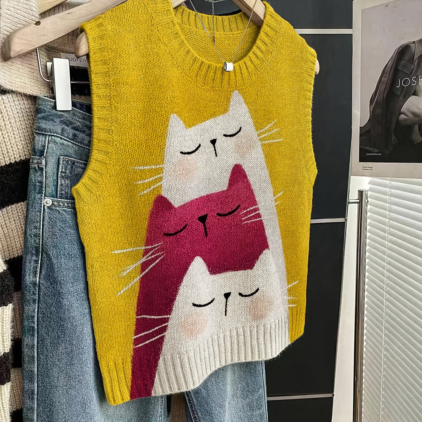TEMU [2d Digital Printing] Women's Crew Neck Vest Sweater, An Essential Outfit For Autumn And Winter - An Elegant, Versatile Pullover In Bohemian