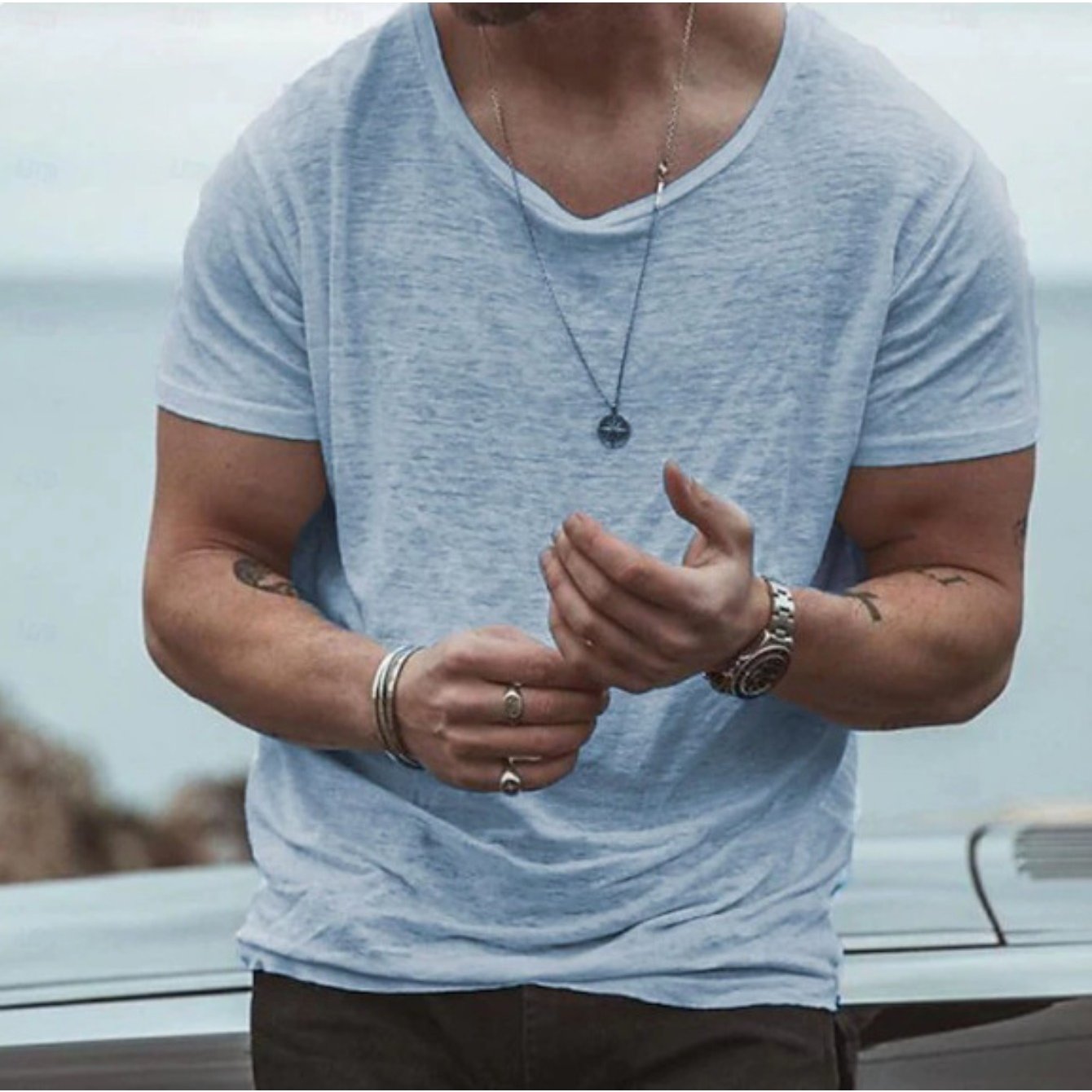 2026 New Summer Men Thin Solid Color Loose Crew Neck T Shirt Basic Casual Base Layer Top (please Refer To Size Chart)