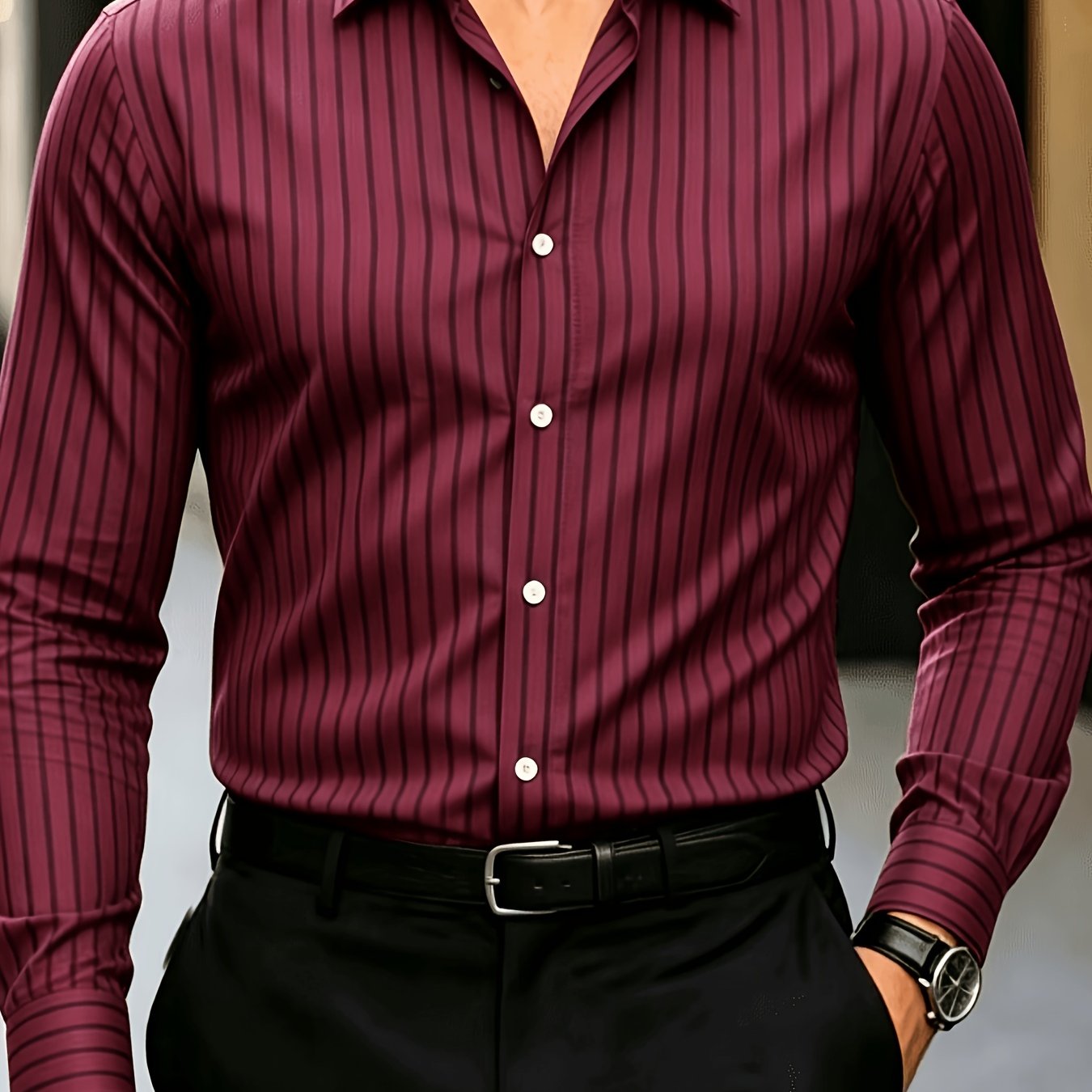 TEMU Men's Striped Long Sleeve Button-up Shirt, Business Casual Shirt, Suitable For Autumn, Formal And Casual Occasions