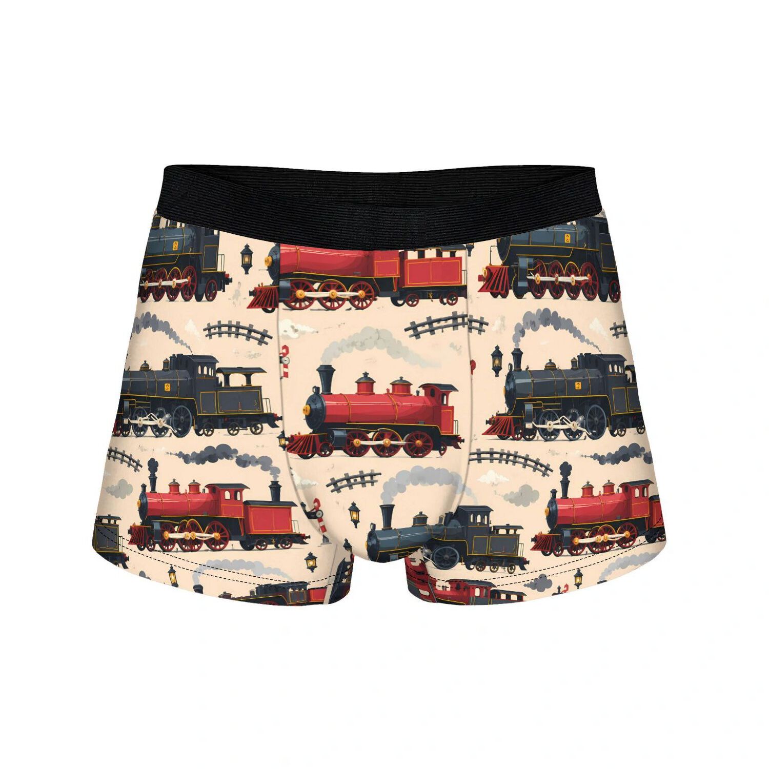 TEMU Vintage Steam Train And Railway Sign Men's Novelty Underwear Vibrant Colorful Boxer Shorts For Comfortable Daily & Casual Wear