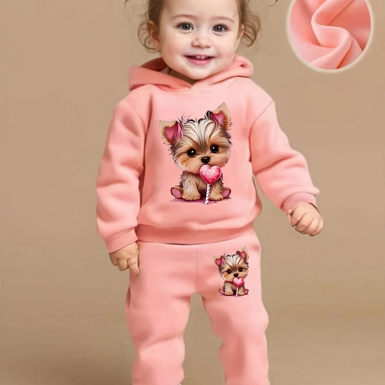 Image of Autumn Style Infant And Toddler Baby Girl Cartoon Print Hooded Fleece Long-sleeved Sweatshirt And Sweatpants Cute Two-piece Set Targeted Development, For Outdoor