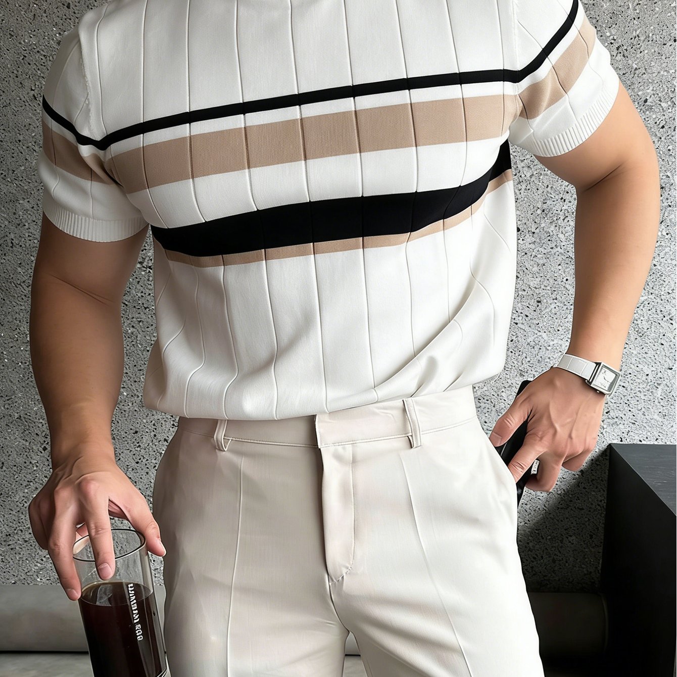 TEMU 【メンズ】カラーブロック 半袖 ニット プルオーバー レギュラー トップス ビジネスカジュアル 夏の新作