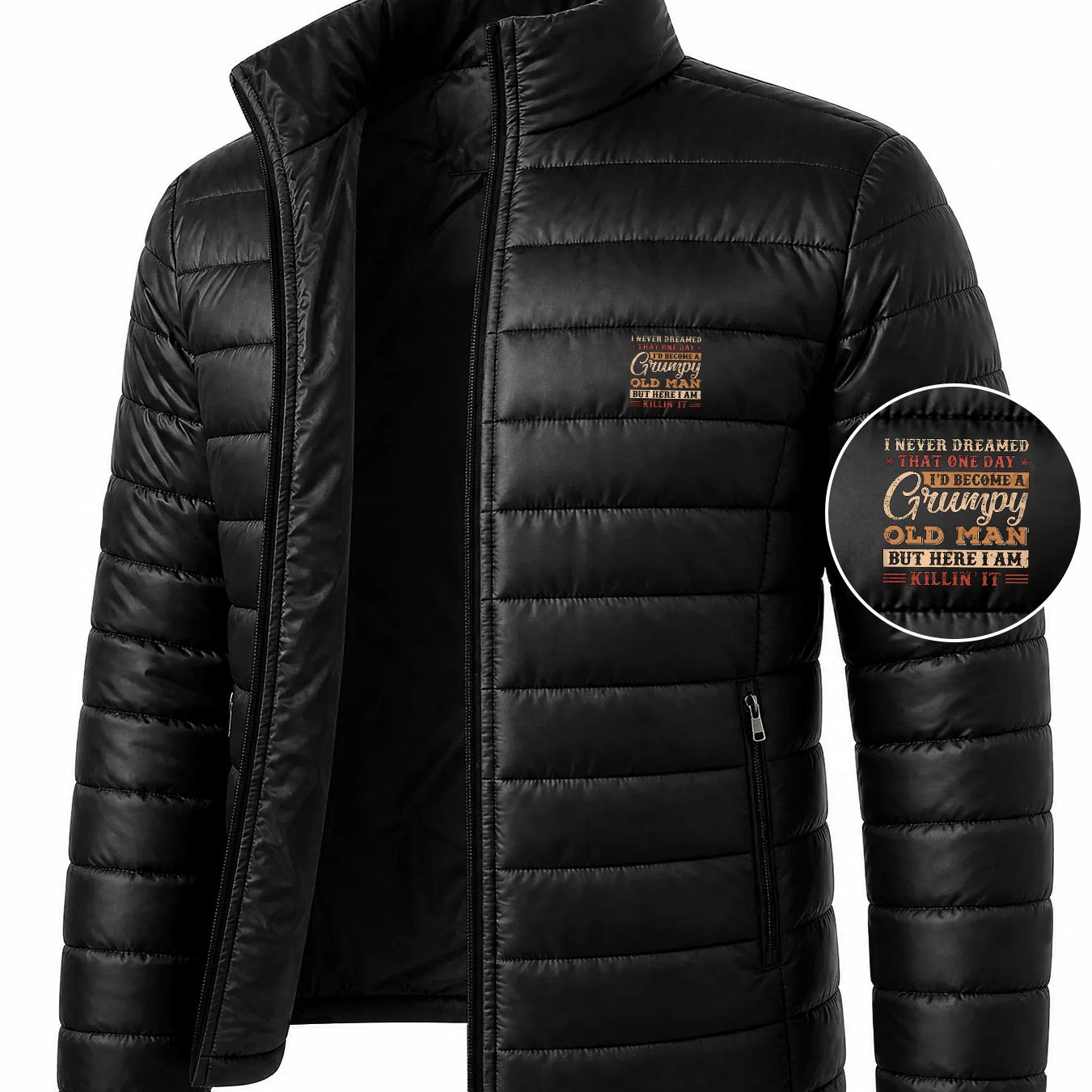TEMU Men's Stand Collar Padded Coat, Warm Outerwear With Zipper Pockets, Durable Commuter Padded Coat For In Autumn And Winter