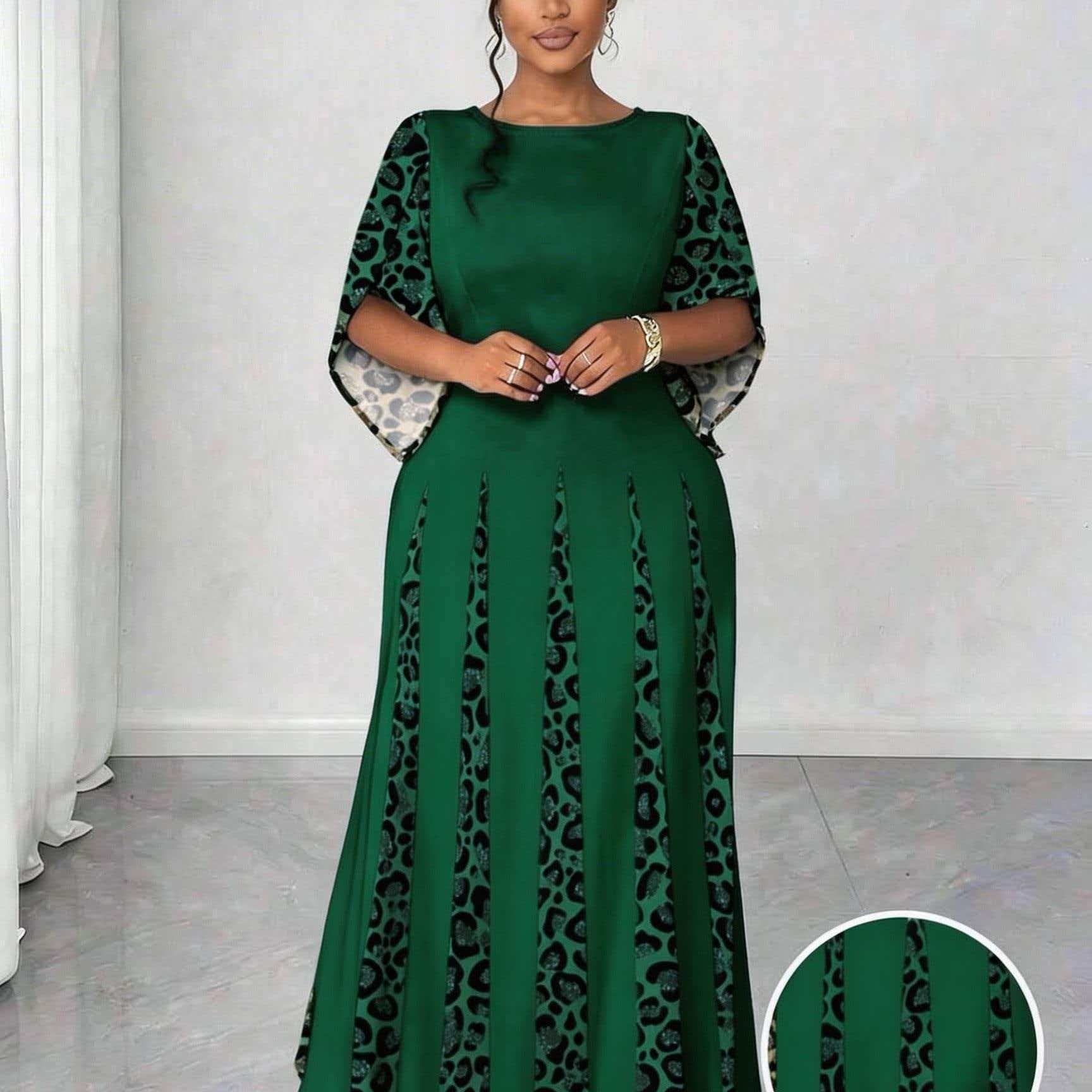 TEMU Plus Size - Plus Size - Western Fashion Leopard Print Plus Size Dress