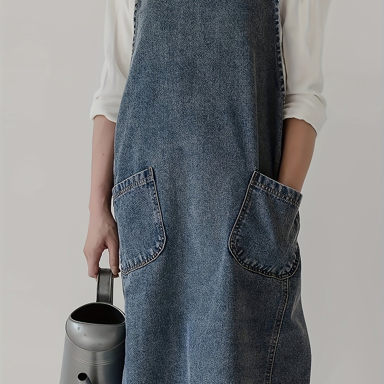 Japanese-style Korean Pure Apron, Canvas Washed Denim Apron, Kitchen Bib Workwear, Gardening Workwear For Farms And Flower Shops, 1pc