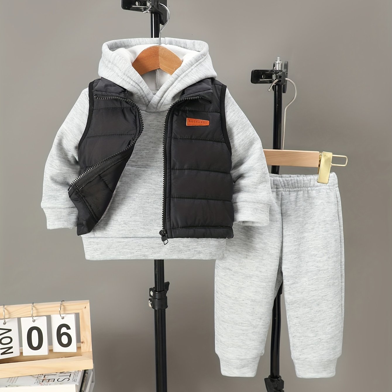 3pcs Toddler Boys' Fall/ Outdoor Set, Casual Zipper Vest + Hoodie + Pants, For Infant Boys, Perfect For Outdoor