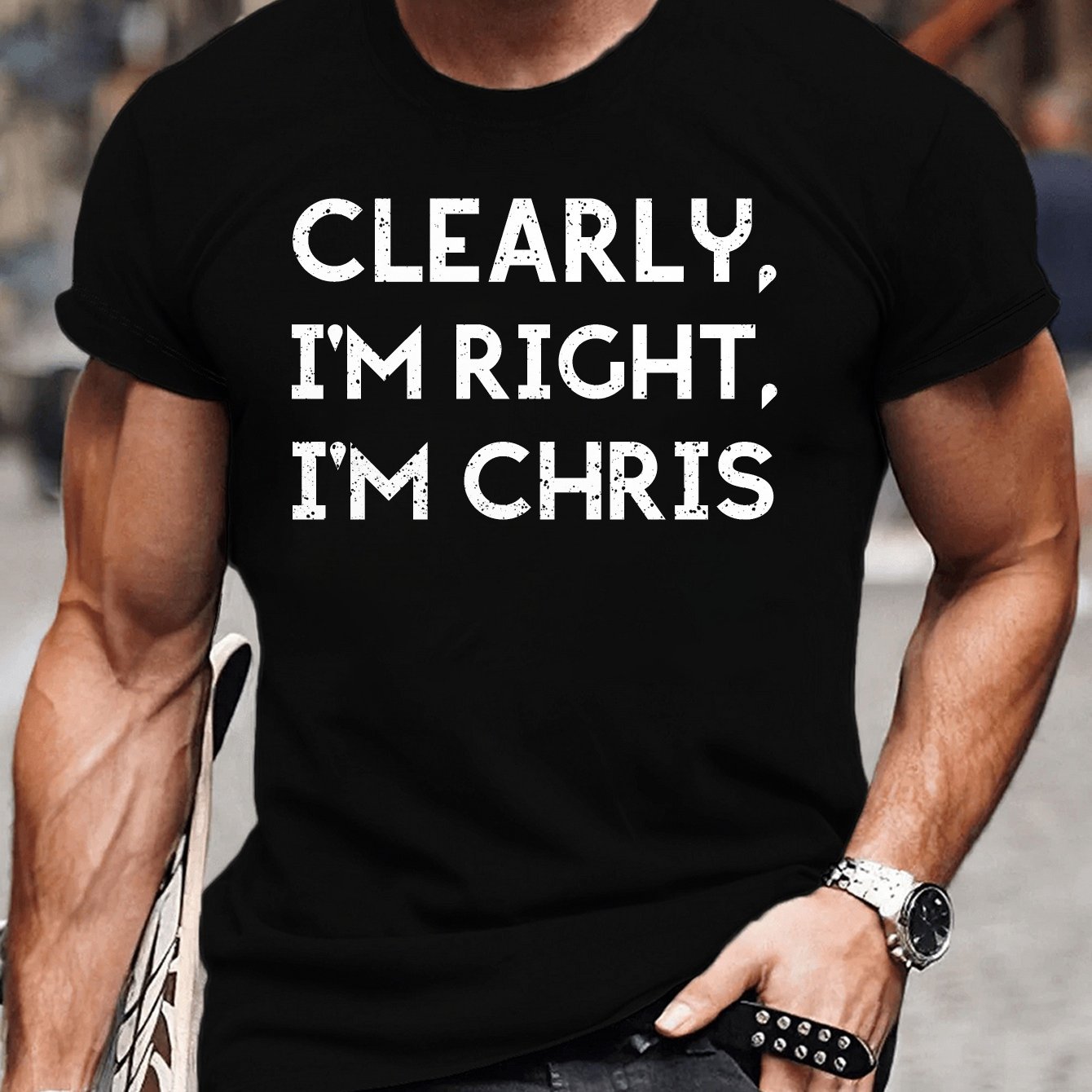 TEMU Chris Right Print Men's Plus Size Casual T-shirt, Breathable Lightweight Summer Top For Big & Tall, Trendy Daily Wear