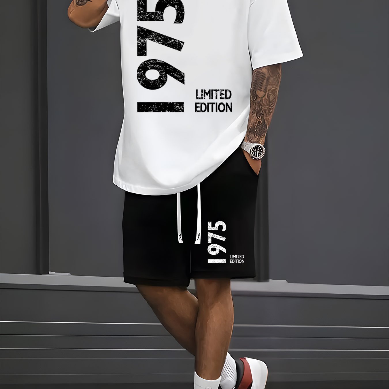 TEMU Print Short-sleeve T-shirt And Fitted Shorts Two-piece Set, Perfect For Casual Sports Wear And Summer