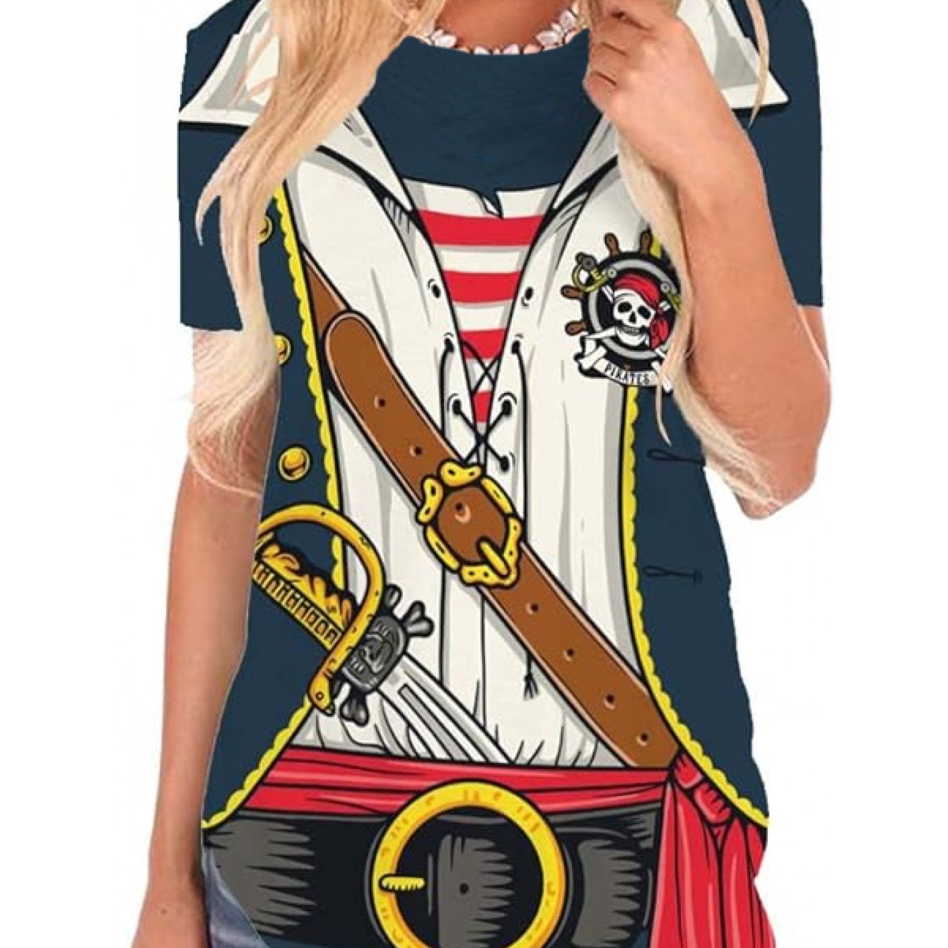 TEMU Plus Size, Pirate Shirt Costume Women O Neck Funny Print Graphics Novelty Clothing