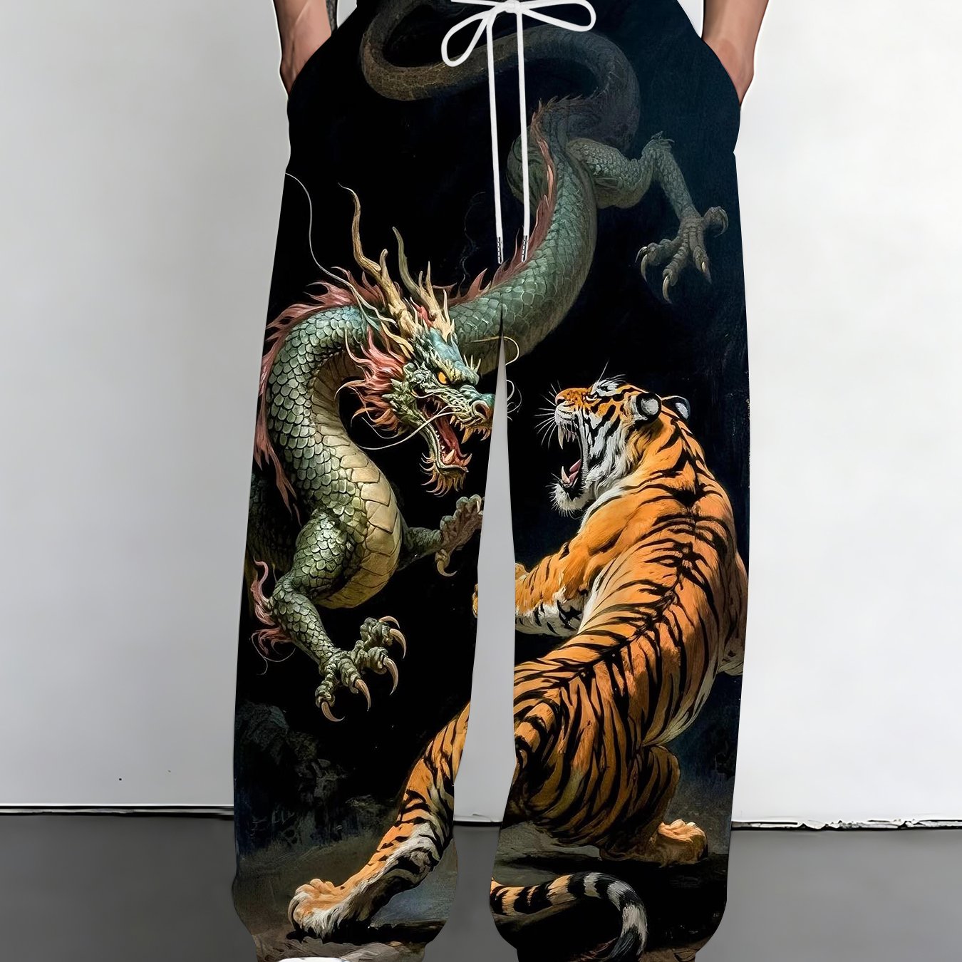 TEMU Men's Wide-leg Trousers - Loose Straight-leg Full-body Print Pants Suitable For Spring/autumn/summer, Casual Outdoor & Casual Attire, Machine