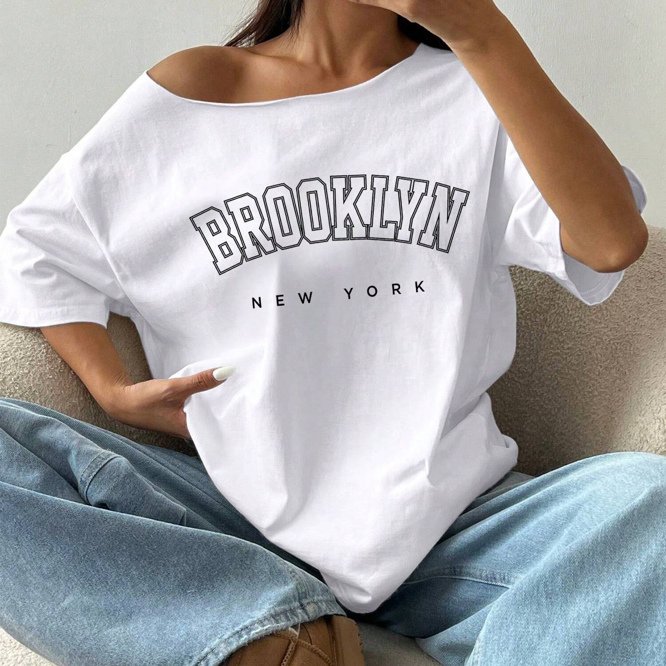 E-shop Vielseitige europäische und amerikanische Damenmode, lässige -Shoulder Kurzarm