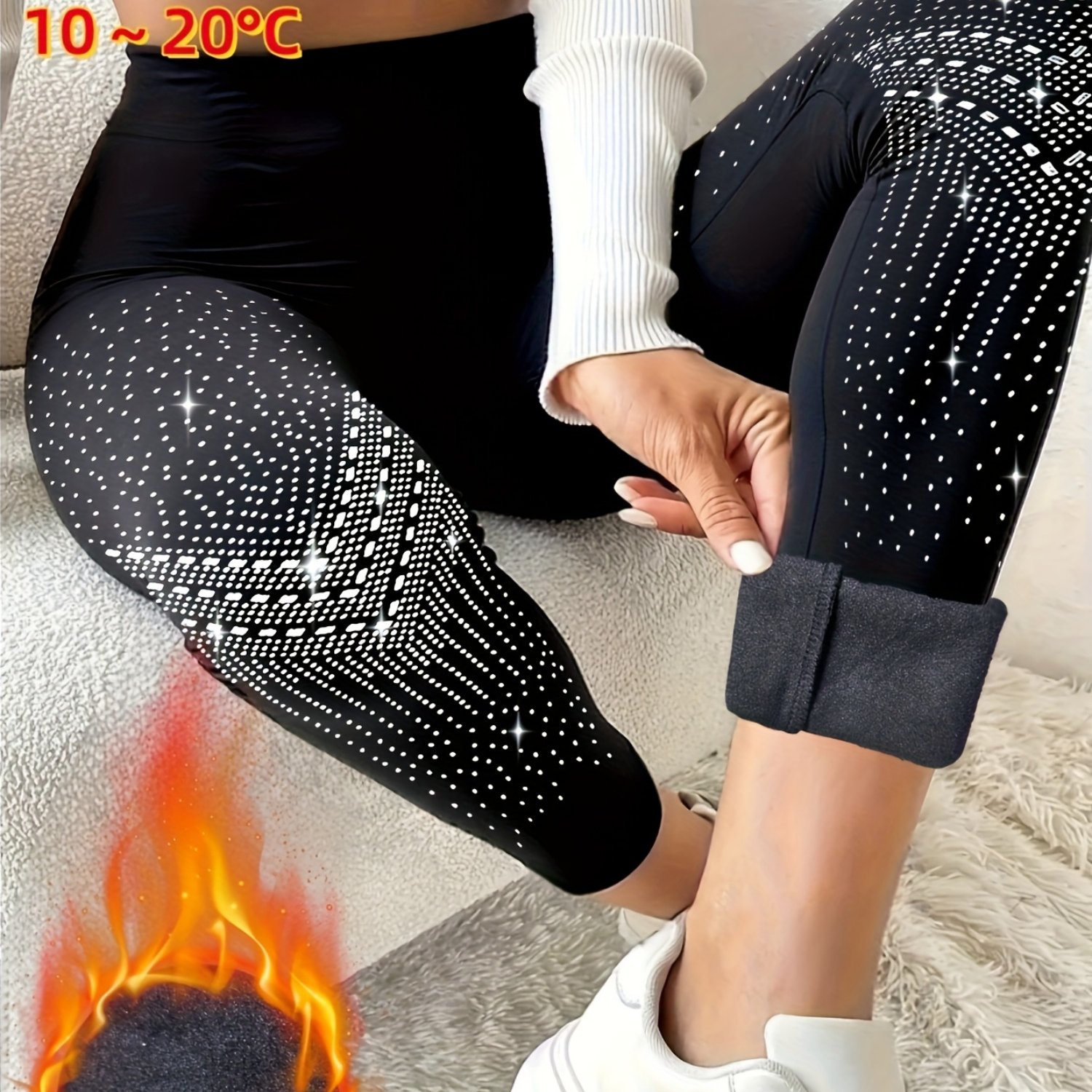 Image of High-waisted Leggings For Women Featuring A Design With Rhinestones, Made From Soft Fleece For , Perfect For Stylish And Parties During And Winter