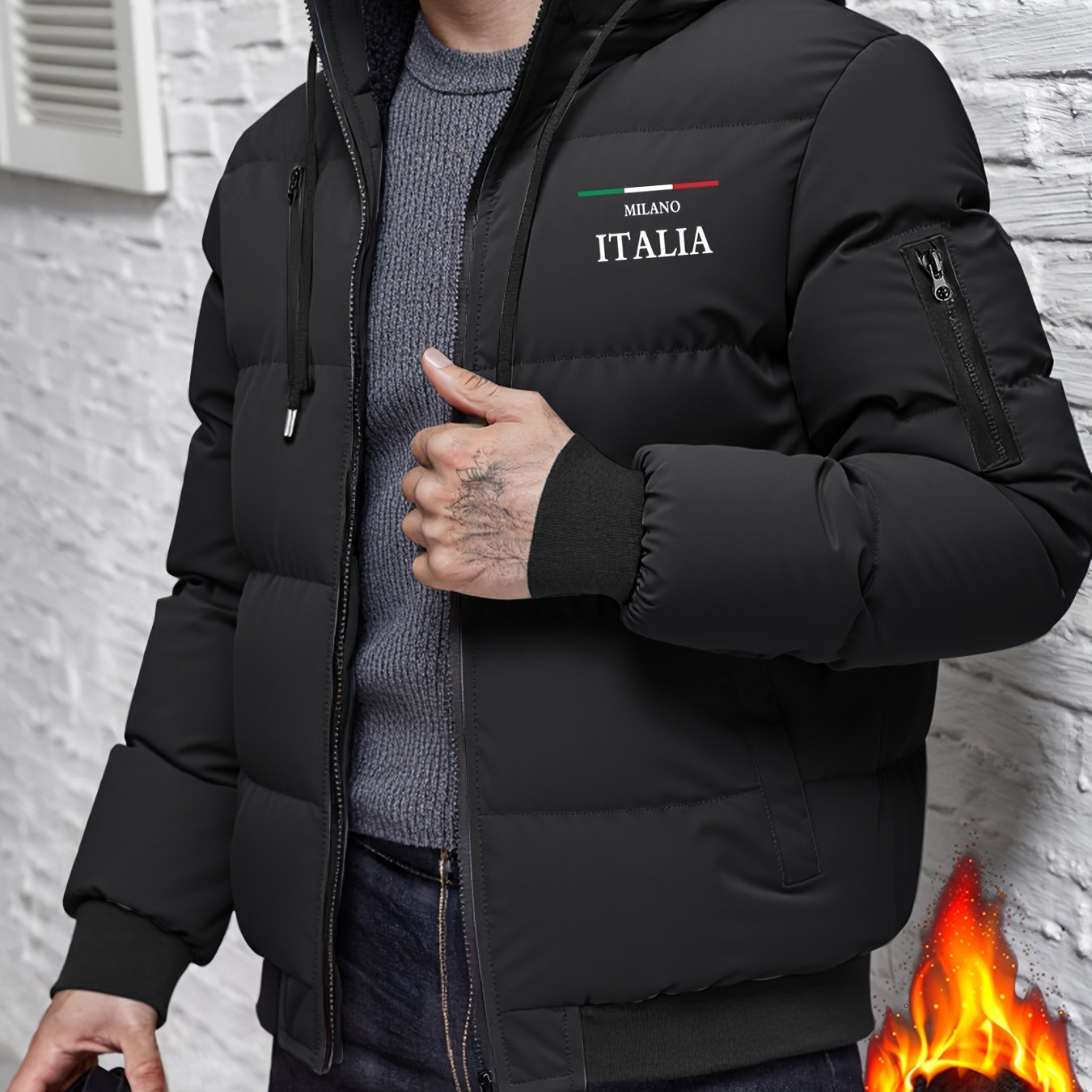 TEMU Winter Plush Jacket Thick Warm Jacket Hooded Jacket Casual Outdoor Jacket Solid Color Zipper With Plush Thickening