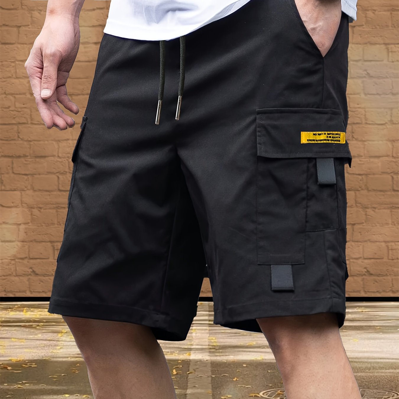 E-shop Cargo Shorts in großen Größen mit mehreren , lässige Shorts mit kontrastfarbenem Etikett, atmungsaktive, trendige Streetstyle-Shorts mit