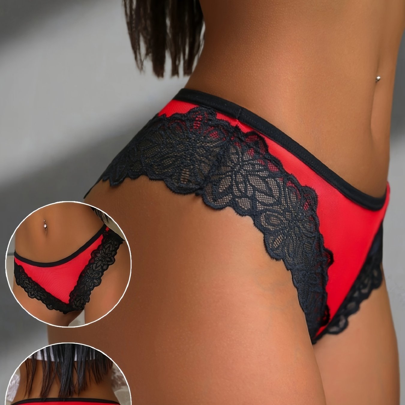 Image of Fashionable Lightweight Mesh With Lace Trim For Charm, Comfortable And Seamless Women's Tanga Panties