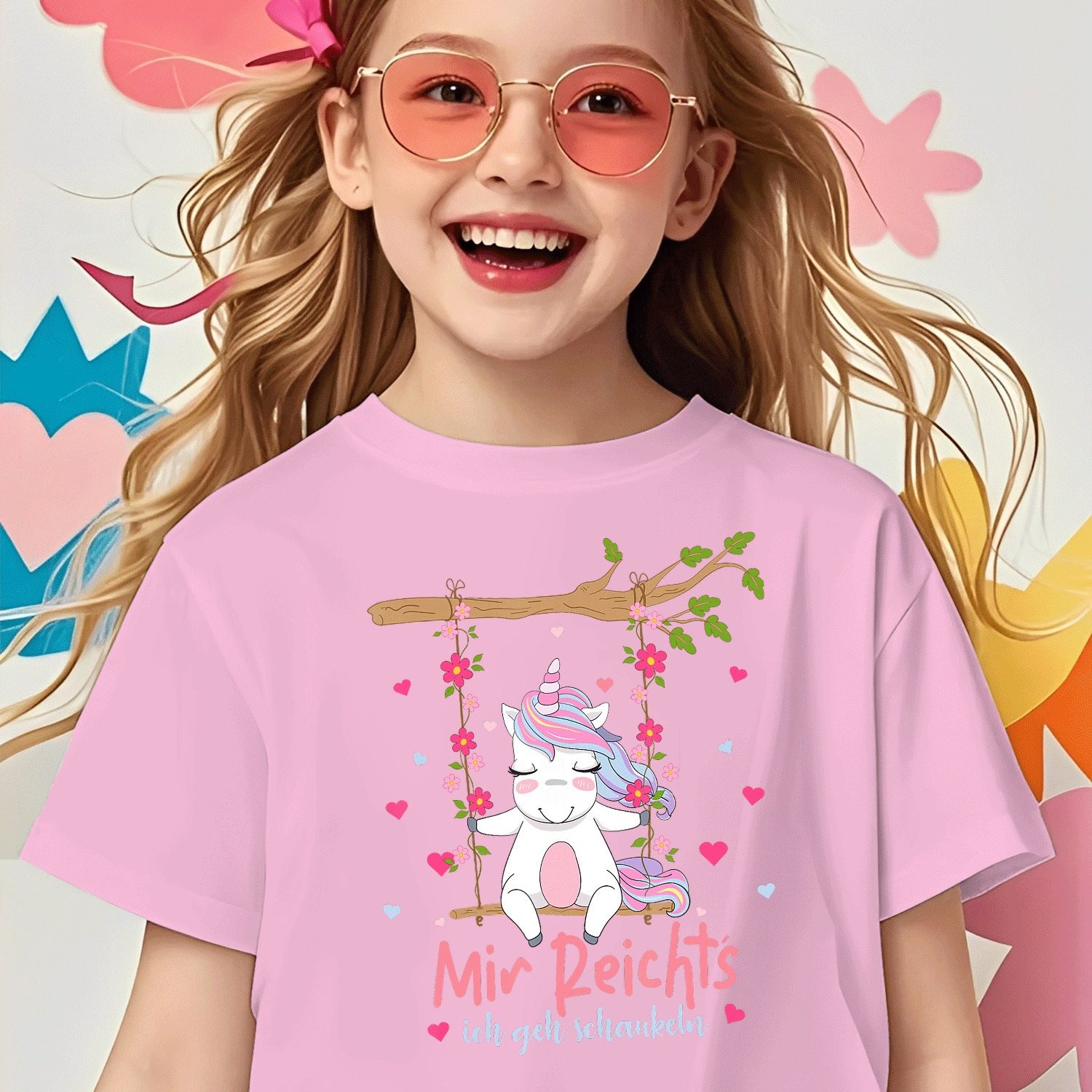 Image of T-shirt With Text Mir Reicht Ich Geh Schaukeln Black For Boys Girls Kids Chlidren T-shirt