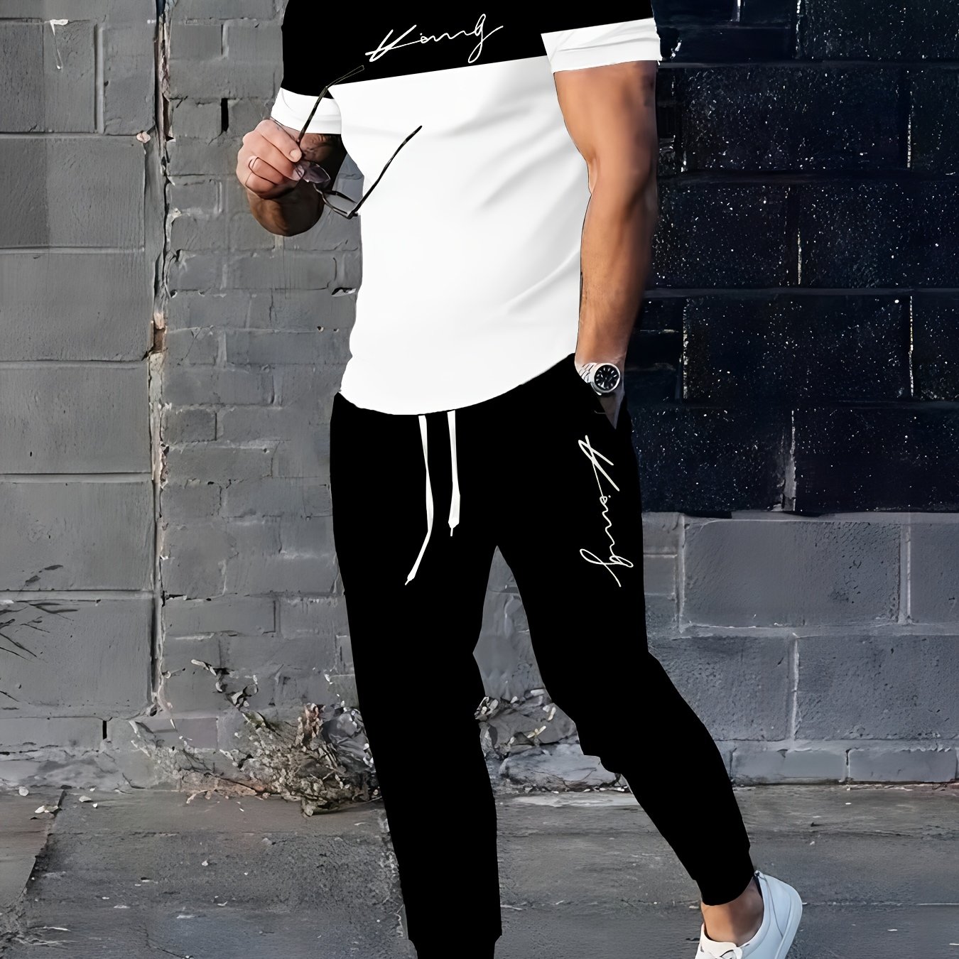 E-shop Herren-Polyester-Sportbekleidung | Eleganter und lässiger Rundhalsausschnitt | Leicht elastisches mit 3D-Druck | Normales Set aus 2 Teilen |