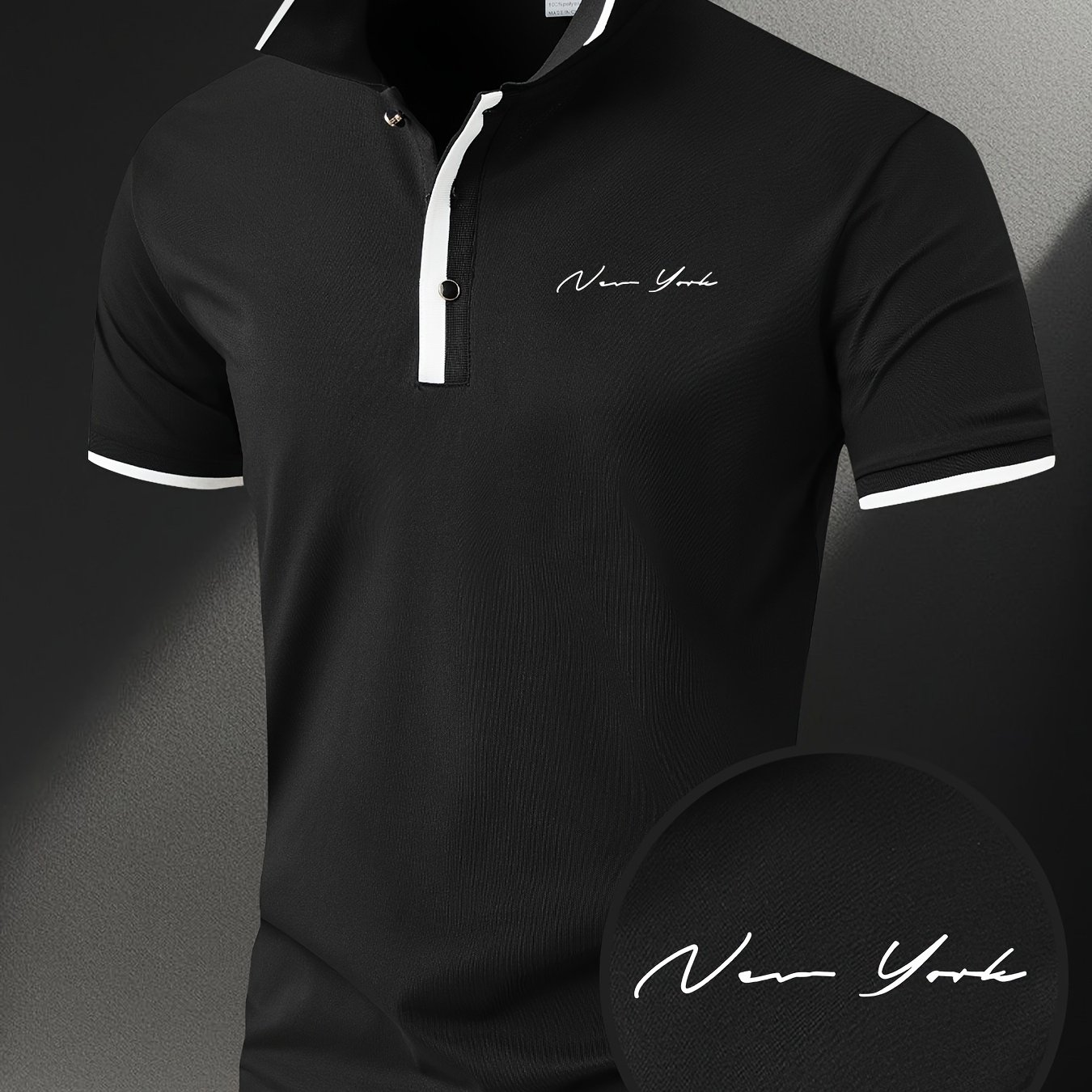 Summer Brand Light Luxury "art" Printed Shirt Flip Collar Men's Short Sleeve Fashion High End T-shirt Top, Business Slimming And Slimming Style, Micro Elastic Knitted Fabric Comfortable And Breathable