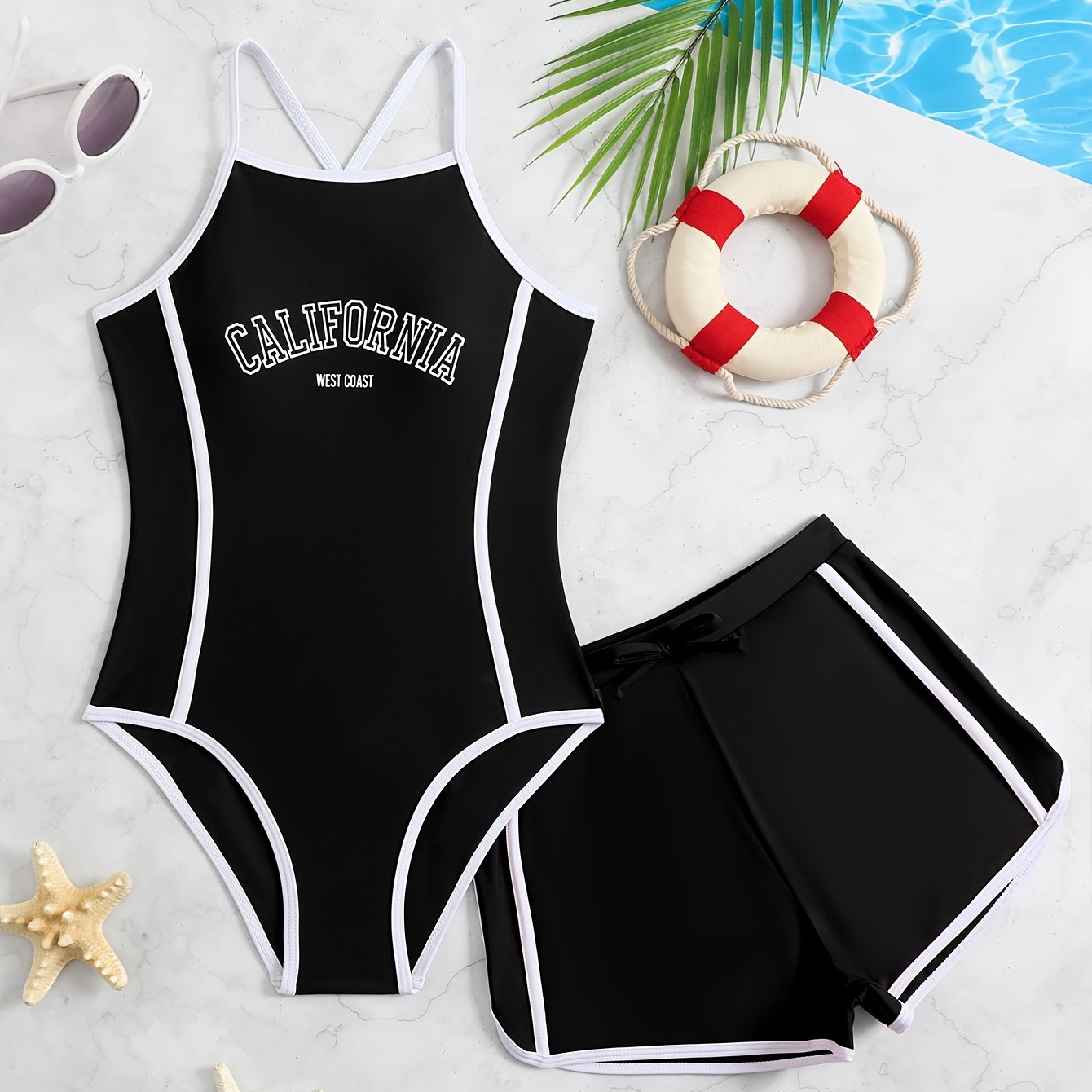 Girls' Fashion 2pcs Swimsuit Set, Suitable For Vacation And Swimming