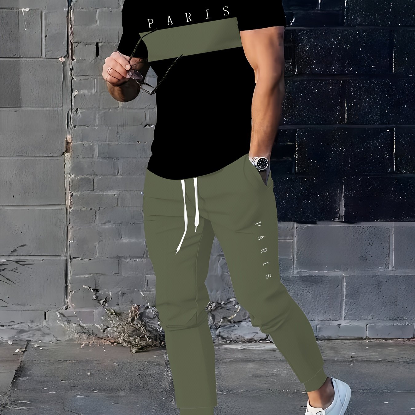 E-shop Herren-Polyester-Sportbekleidung | Elegantes Freizeithemd mit Rundhalsausschnitt | Leicht dehnbarer Strick mit 3D-Druck | Reguläre Passform,