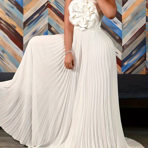 new womens european and hanging neck three dimensional flower solid color wide leg plus size trade jumpsuit