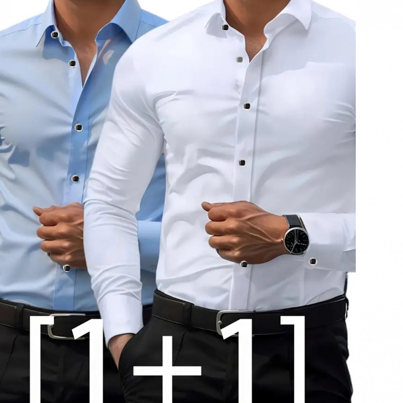 TEMU 2-pack Men's Elegant Long-sleeve Button-down Shirts, Lightweight Polyester Fabric, Versatile Shirt Suitable For Casual And Formal Occasions,