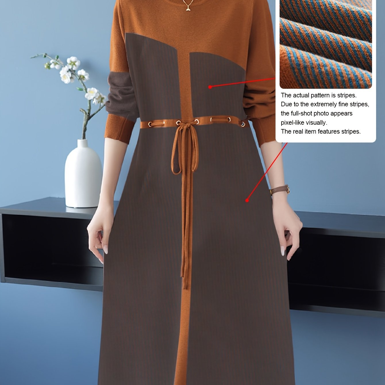 TEMU Plus Size, , Autumn, And Winter Plus-size Sweater Dress, Fashionable Print, Elegant Midi-length Plus-size Women's Dress, Comfortable, Versatile,
