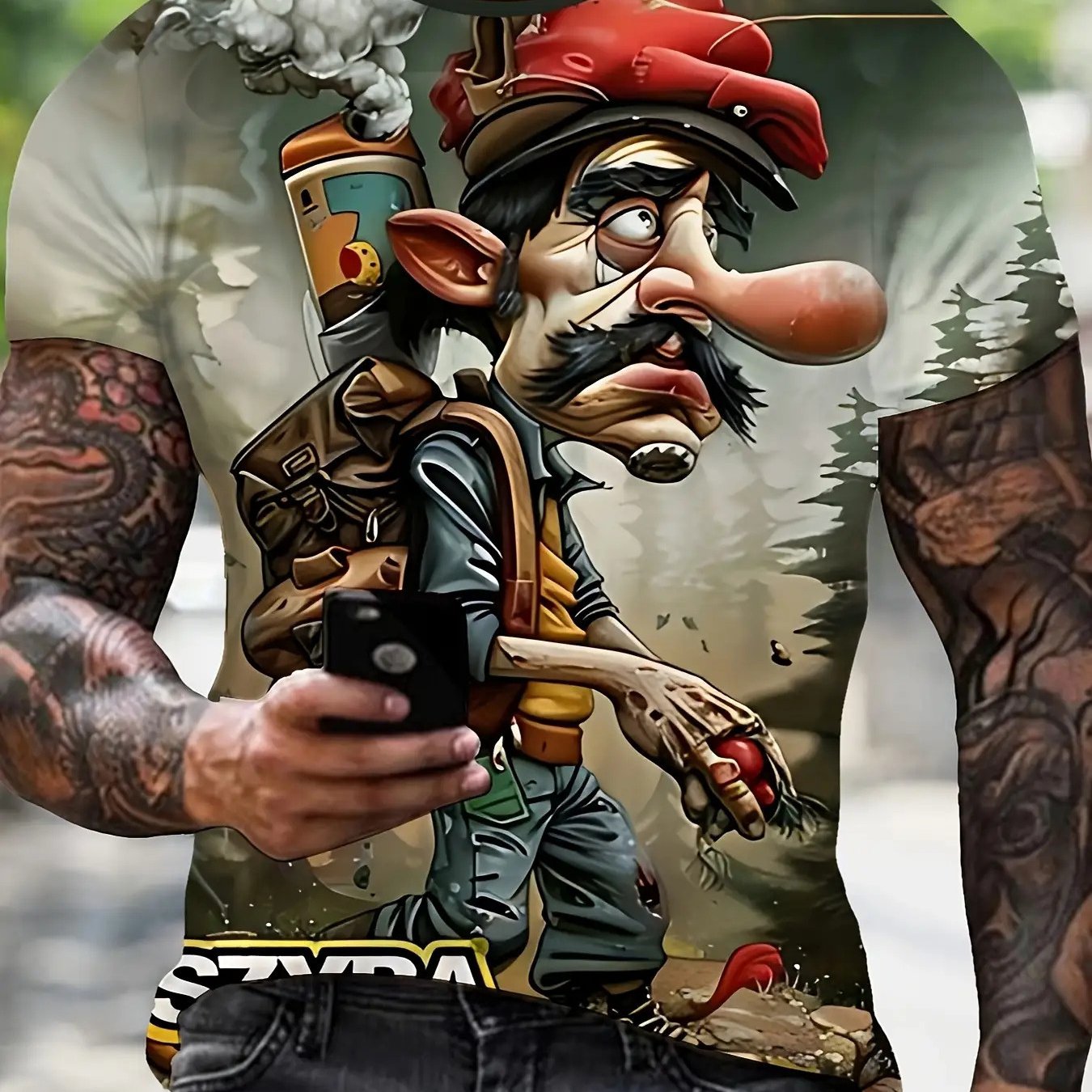 TEMU Men's 3d Clown Long Nose Pattern T-shirt - Soft Polyester Summer Short-sleeve Round-neck Top, Vibrant Print Design, Casual Vacation And Daily