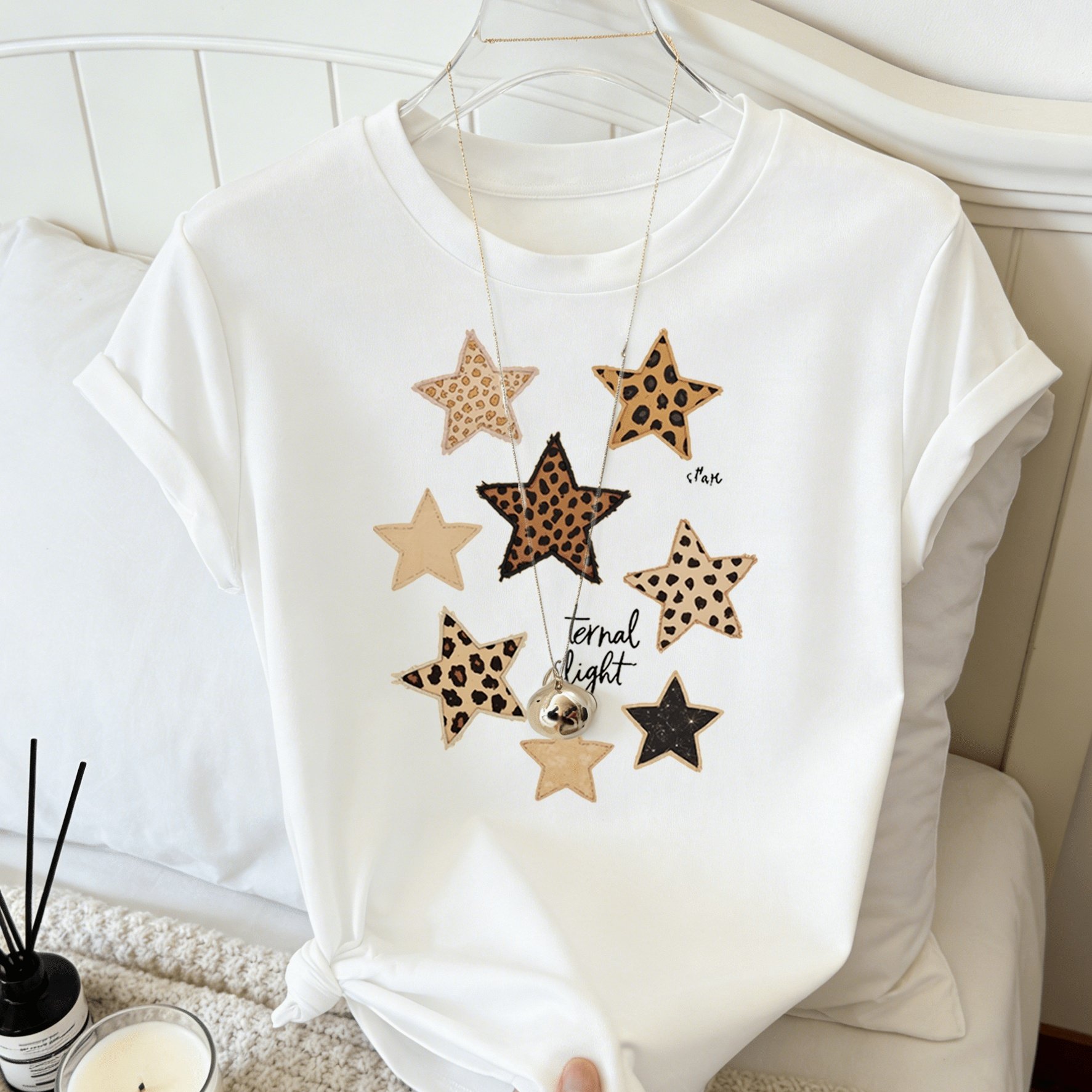 TEMU Women's Pattern T-shirt, Casual Round Neck Short Sleeve Top, Soft Fabric, Stretchy And Comfortable, Wear, Fashion Women's Clothing, Machine