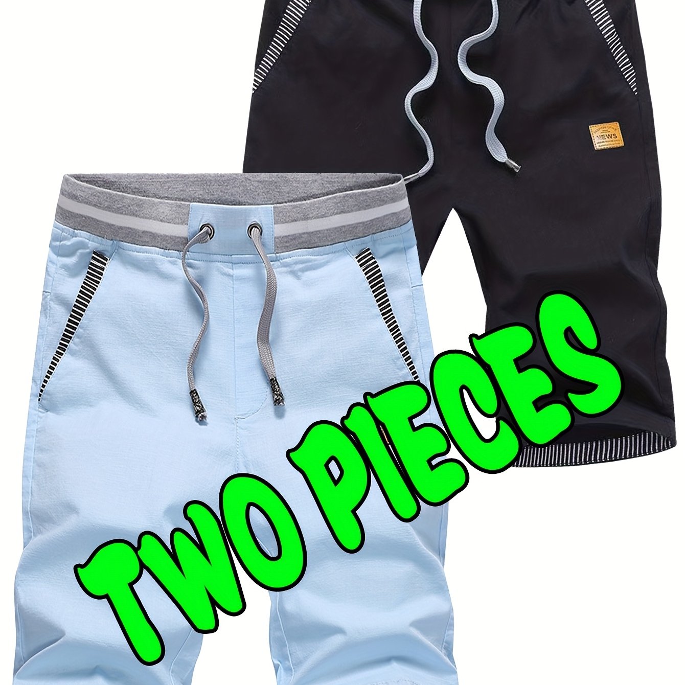 Image of 2pcs Men's Shorts, Casual Drawstring Summer Beach Shorts For Men, With Elastic Waistband For And , Fashionable , Suitable For Daily Use, 2-pc