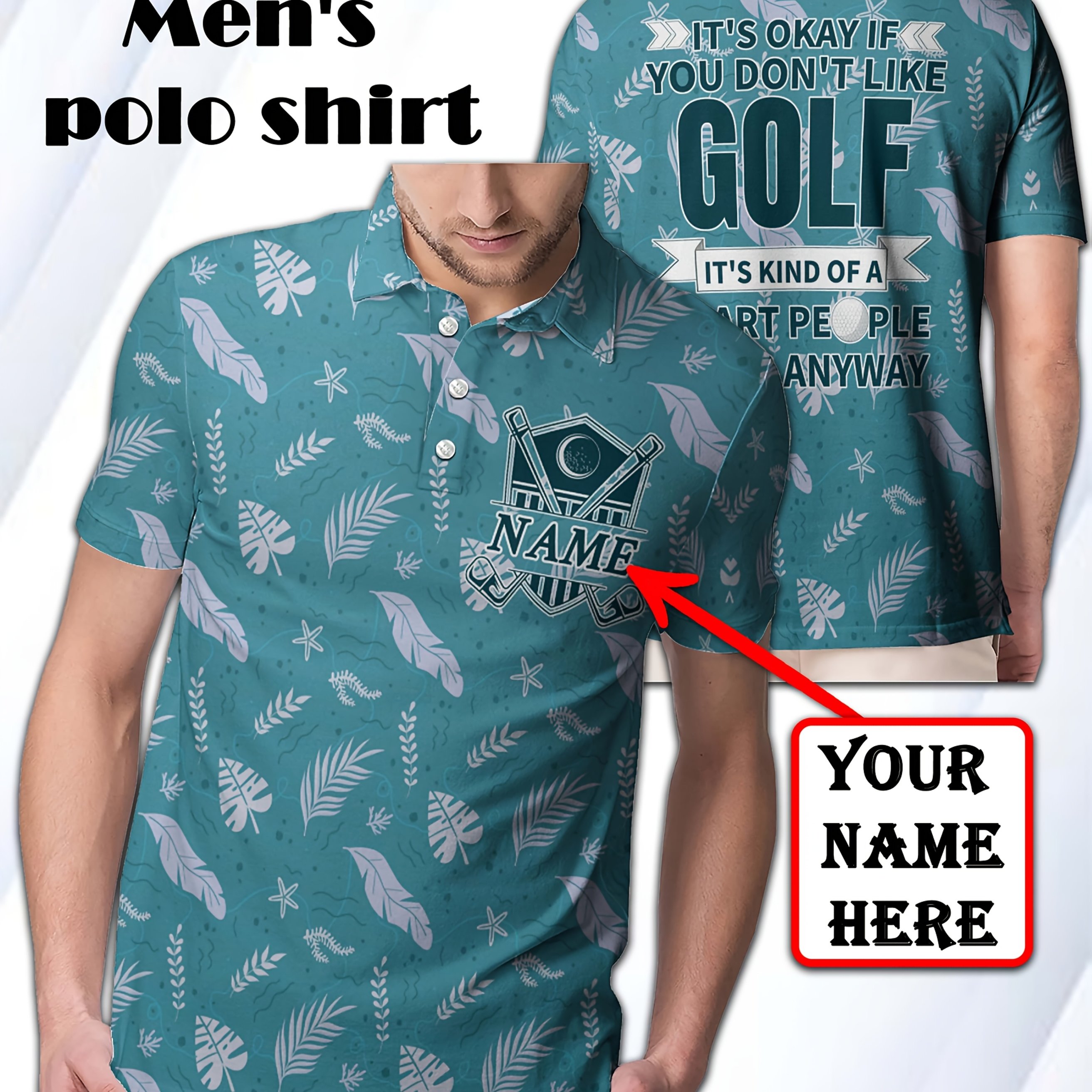 TEMU Custom Plus-size Golf Shirts With Personalized 3d Printing, Featuring Custom Names, Breathable And Comfortable Short-sleeve Design, Suitable For