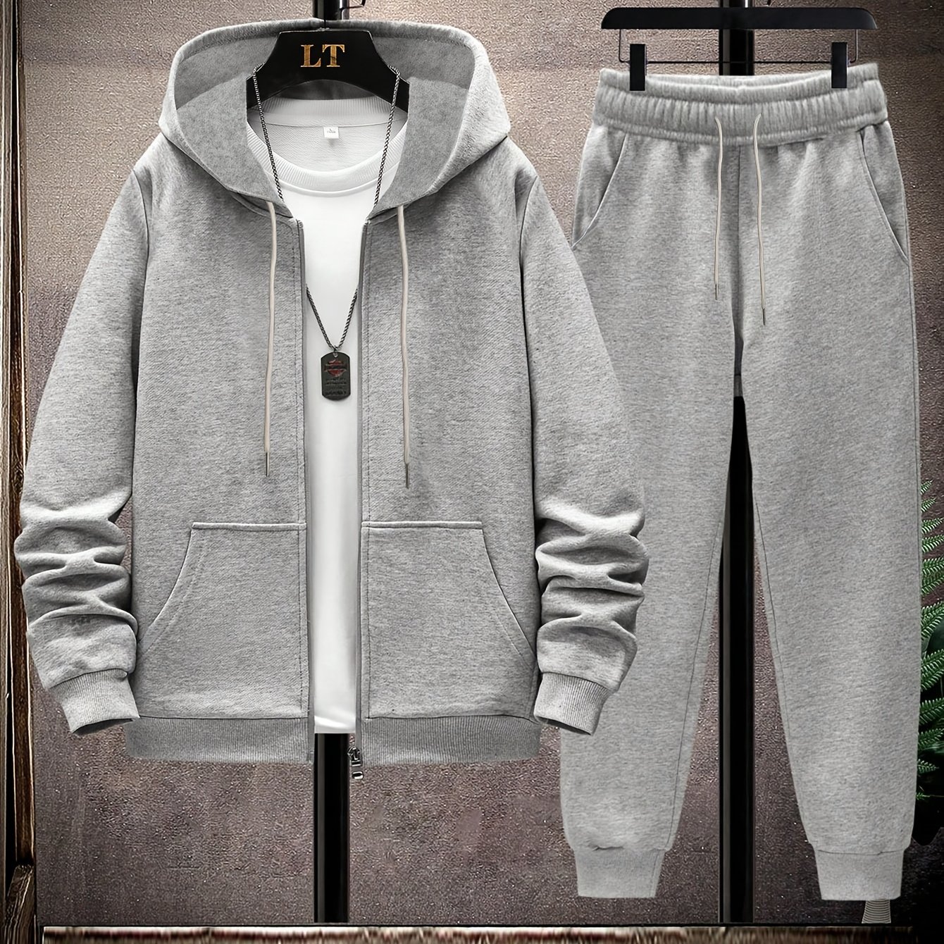 2pcs Men' Color Casual Sports Suit Set, Includes Elastic Waist Drawstring Pants And Jacket For Travel, Leisure, Outdoor Camping
