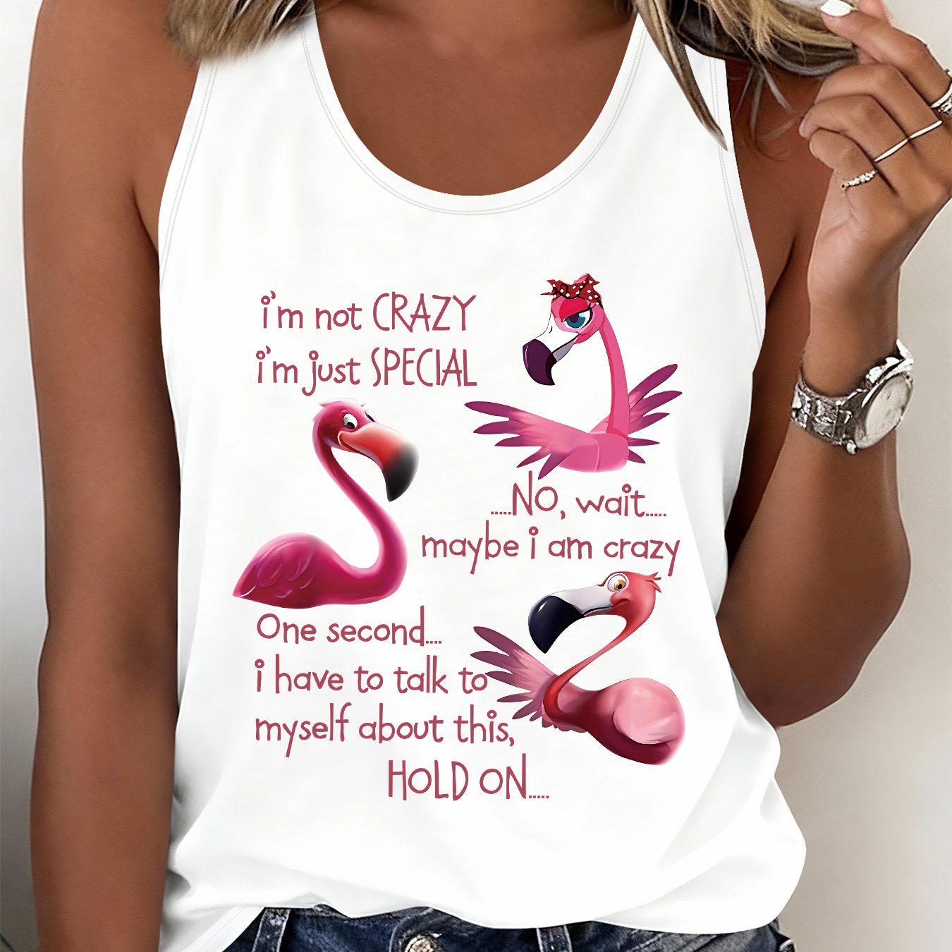 TEMU And Summer Women's Tank Top With A Fun Flamingo Print, Featuring A Slogan For A Casual Look