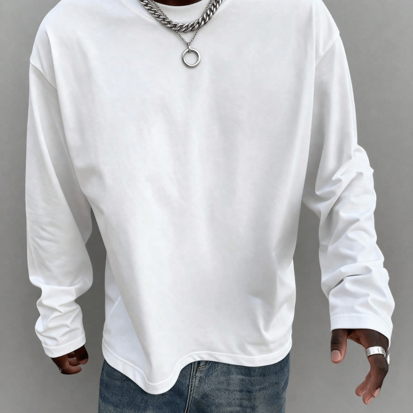 TEMU 1 Men's Long-sleeved T-shirt, Hip-hop, Round Neck, Off-the-shoulder Base Coat, Soft Breathable Fabric, Suitable For .