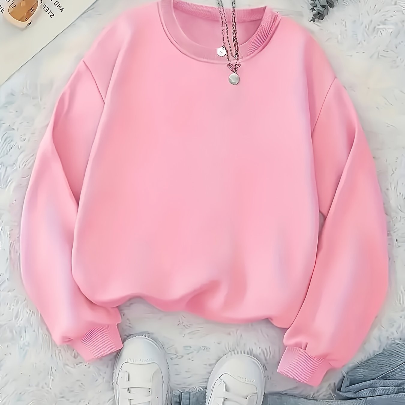 Women's Casual Fashion Solid Color Long Sleeve Round Neck Sweatshirt