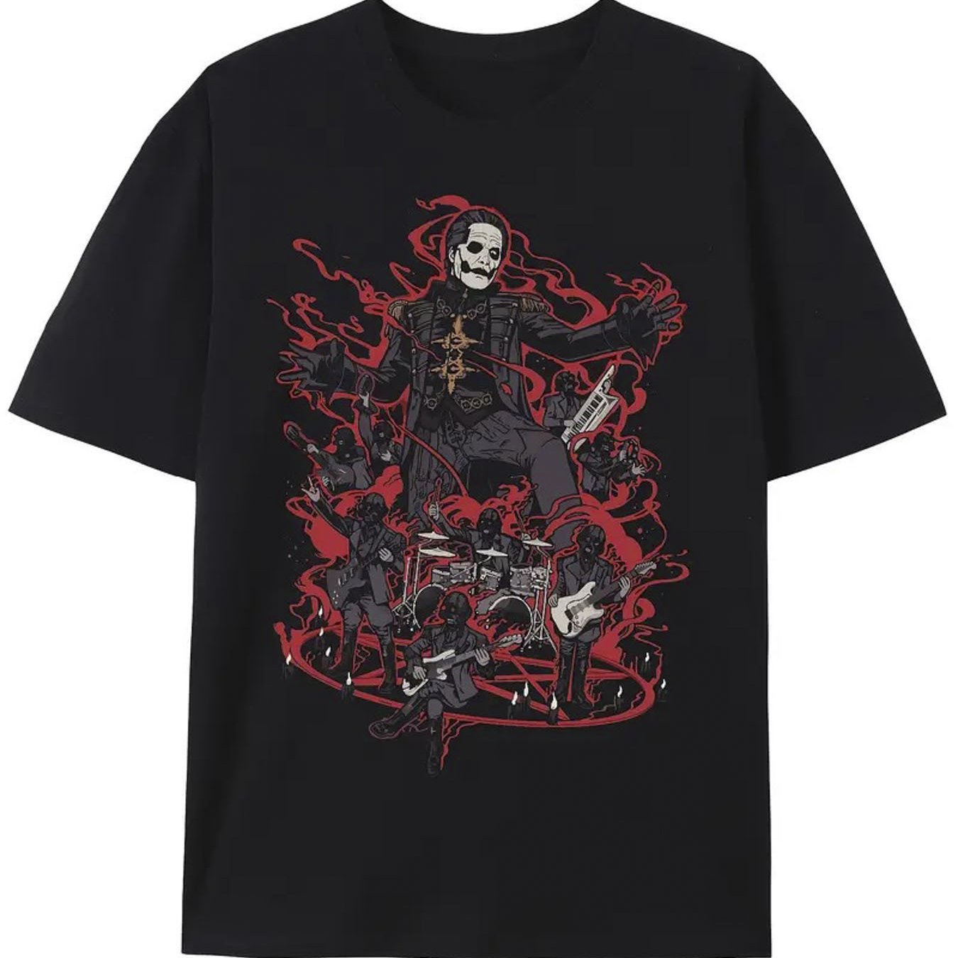 TEMU Adult Retro T-shirt Swedish Band Music Heavy Concert Performance T-shirt Cotton Printed Shirts