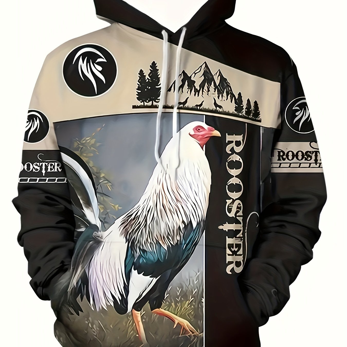 TEMU Men's Chicken Print Hooded Sweatshirt For Spring Fall