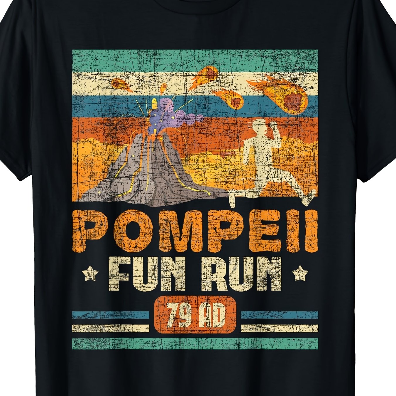 TEMU Men's Vintage 70s Volcano & Fun Run Graphic T Shirt Distressed Volcanologist Design Ad Print Breathable Crew Neck Micro Stretch Regular Fit