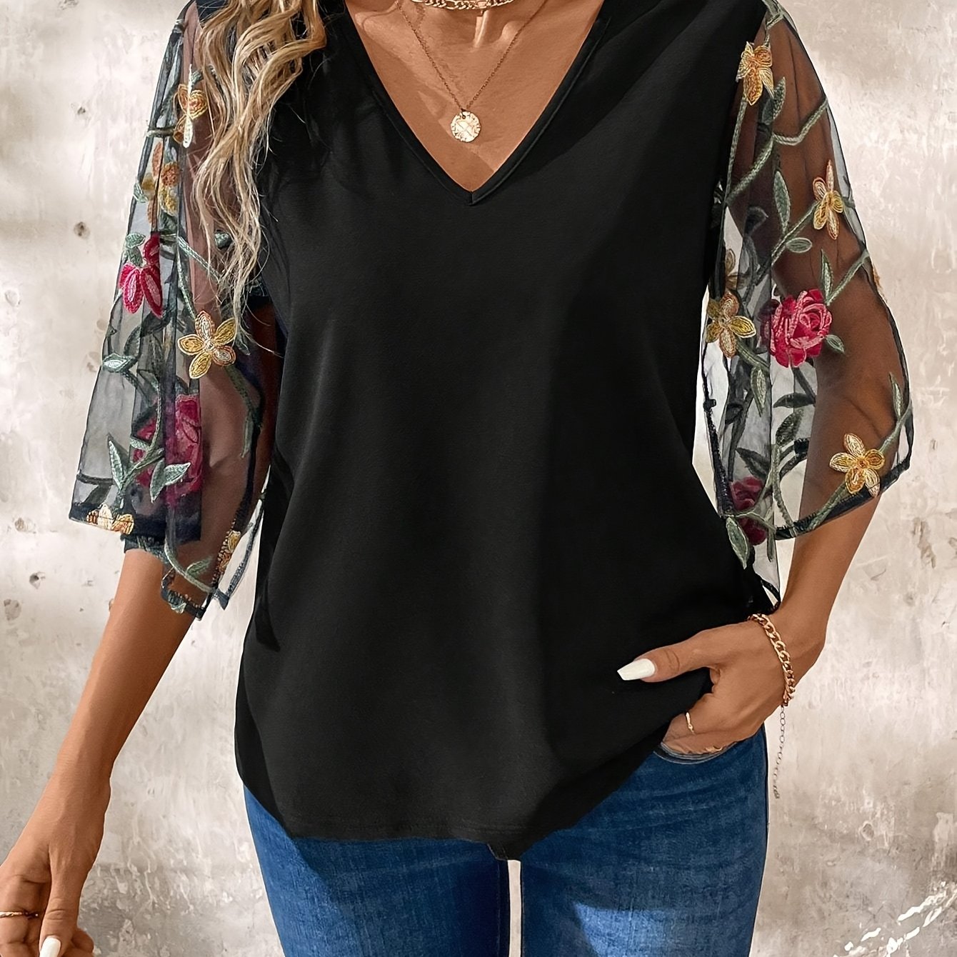 Women's Black Mesh Top